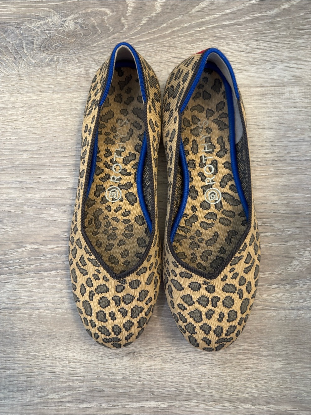 Rothy's The Flat Round Toe Leopard Cheetah Print Ballet Flats Red Stripe 9